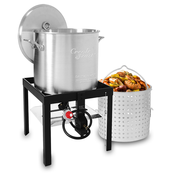 Propane Outdoor Fish Fryer Set, 10 Quart Aluminum Seafood Boiler Steamer Kit Crawfish Fish Fryer, 50,000 BTU Stock Pot with Crawfish Cooker Pot Basket